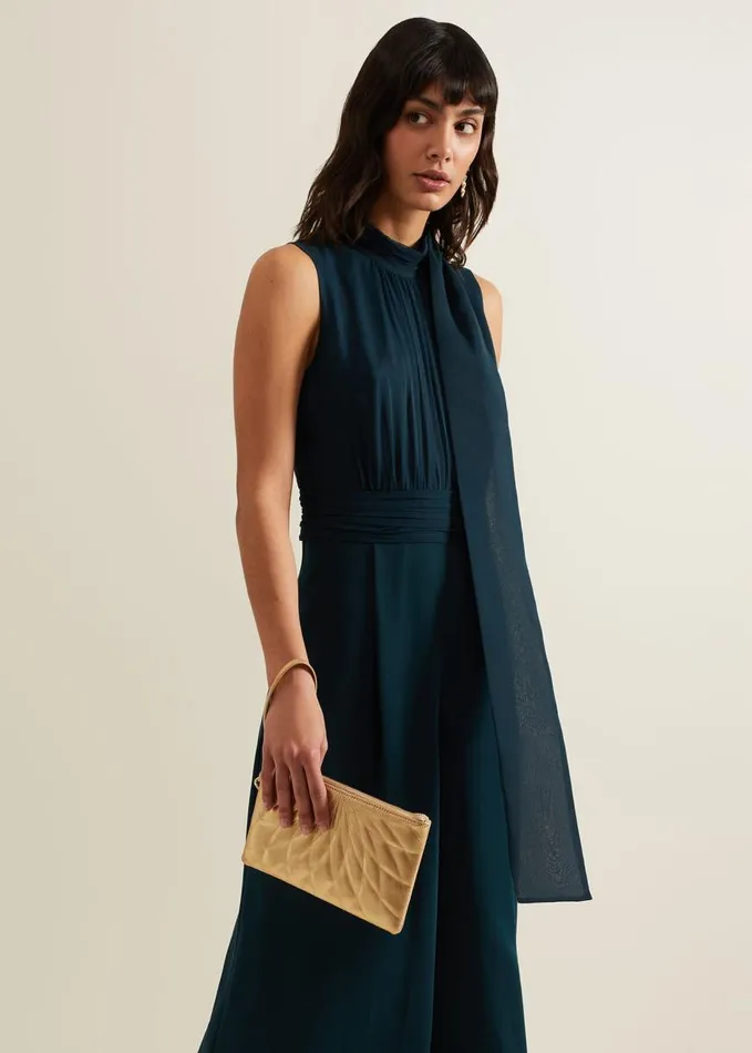 Phase Eight Gold Leather Crossover Stitch Clutch Bag Gold Women Bags and Clutches