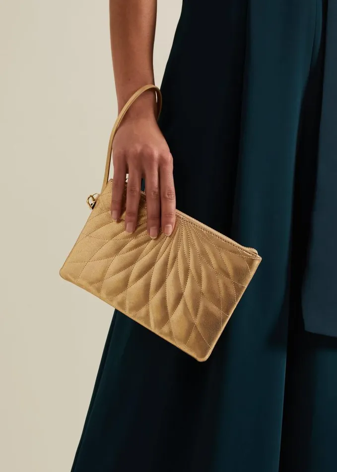 Phase Eight Gold Leather Crossover Stitch Clutch Bag Gold Women Bags and Clutches