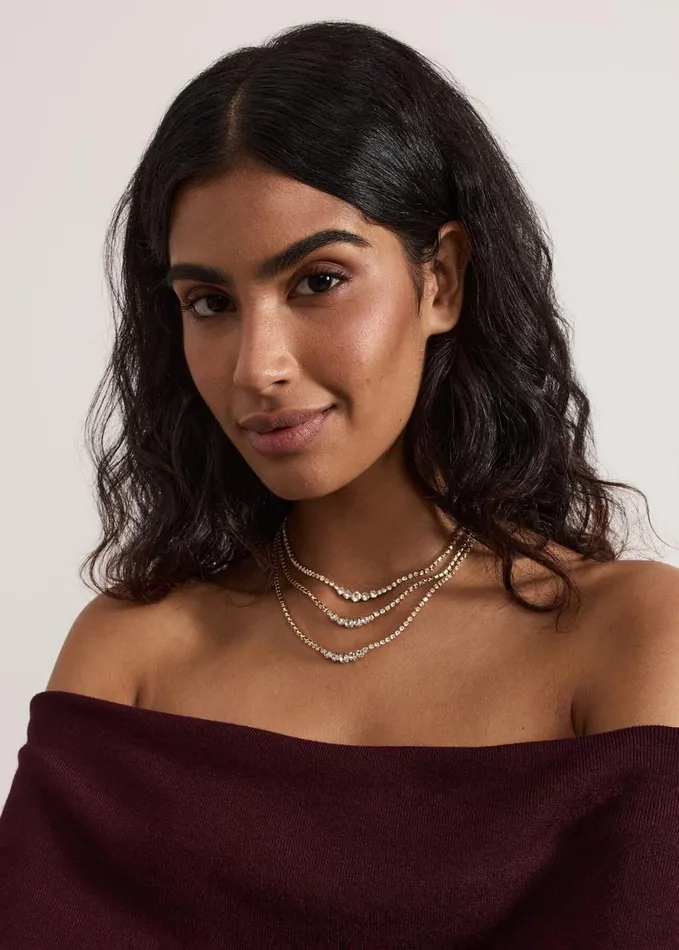 Phase Eight Gold Sparkle Triple Layer Necklace Gold Women Jewellery