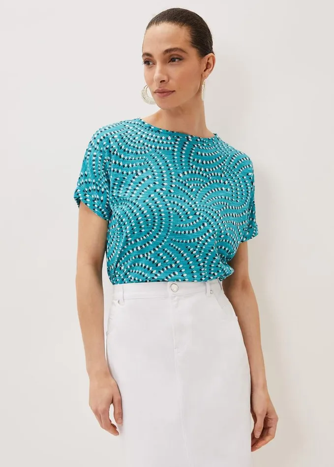 Phase Eight Grace Geo Tile Print Top Turquoise Women Tops and TShirts