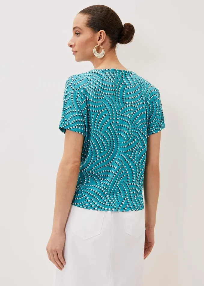 Phase Eight Grace Geo Tile Print Top Turquoise Women Tops and TShirts