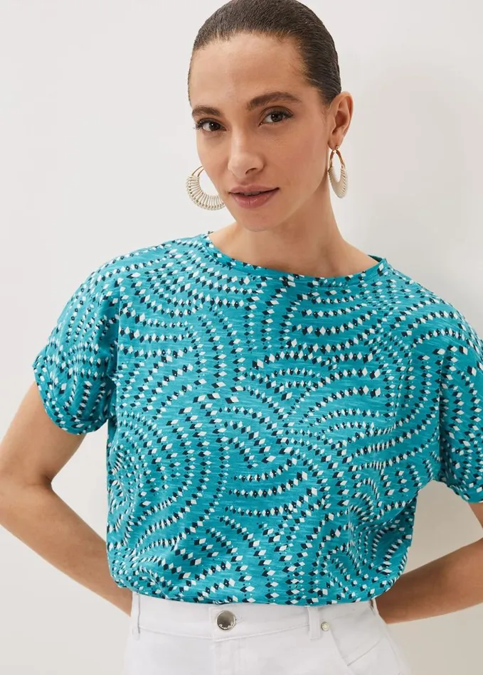 Phase Eight Grace Geo Tile Print Top Turquoise Women Tops and TShirts