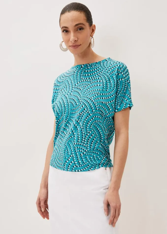 Phase Eight Grace Geo Tile Print Top Turquoise Women Tops and TShirts