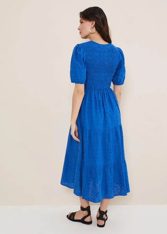 Phase Eight Gretta Broderie Midi Dress Blue Women Dresses
