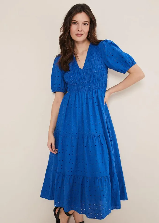 Phase Eight Gretta Broderie Midi Dress Blue Women Dresses