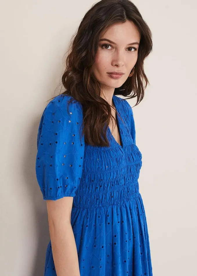 Phase Eight Gretta Broderie Midi Dress Blue Women Dresses
