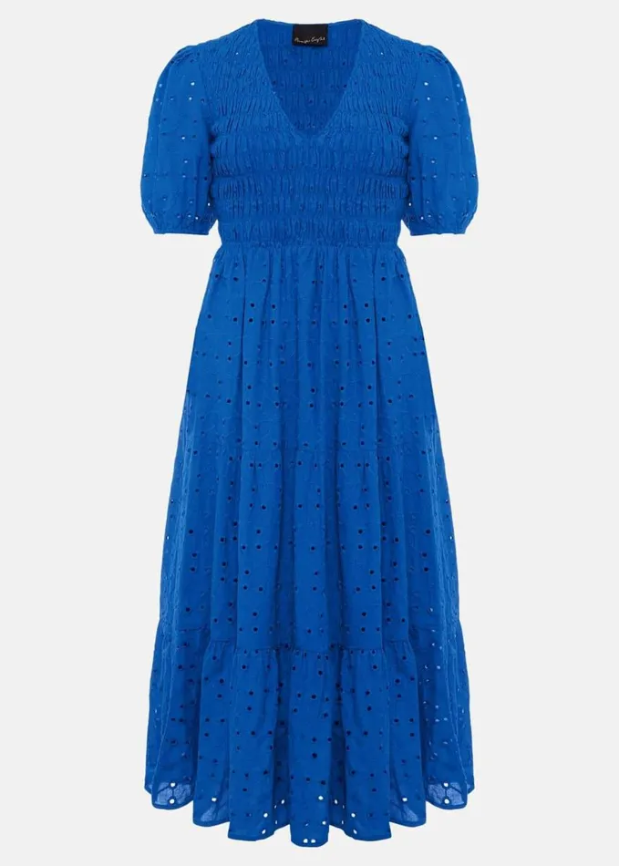 Phase Eight Gretta Broderie Midi Dress Blue Women Dresses