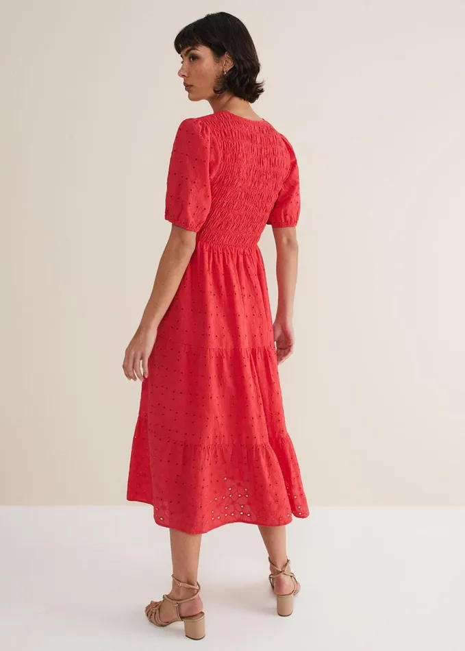 Phase Eight Gretta Broderie Midi Dress Pink Women Dresses