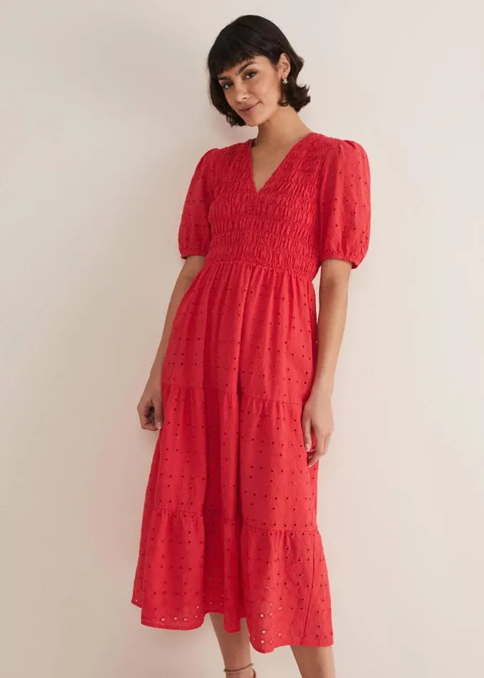Phase Eight Gretta Broderie Midi Dress Pink Women Dresses
