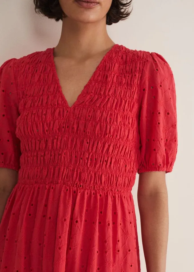 Phase Eight Gretta Broderie Midi Dress Pink Women Dresses