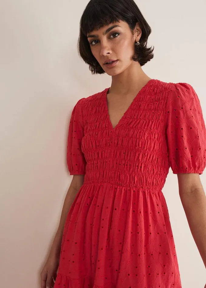 Phase Eight Gretta Broderie Midi Dress Pink Women Dresses
