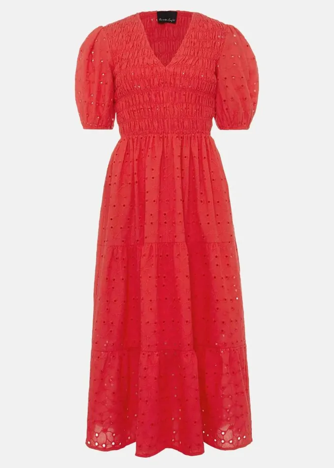 Phase Eight Gretta Broderie Midi Dress Pink Women Dresses
