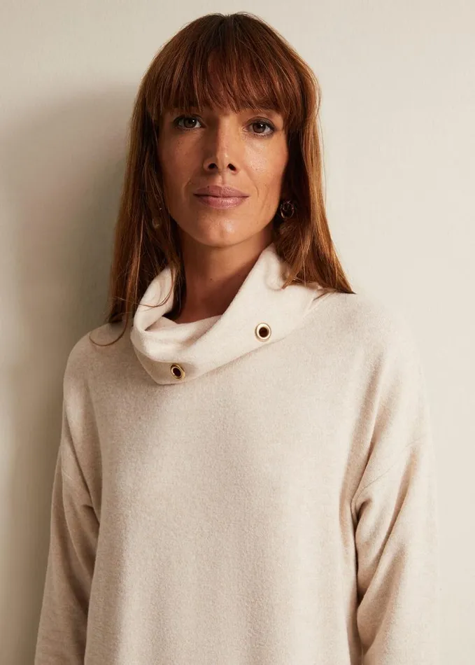 Phase Eight Gwen Eyelet Snuggle Top Oatmeal Women Tops and TShirts