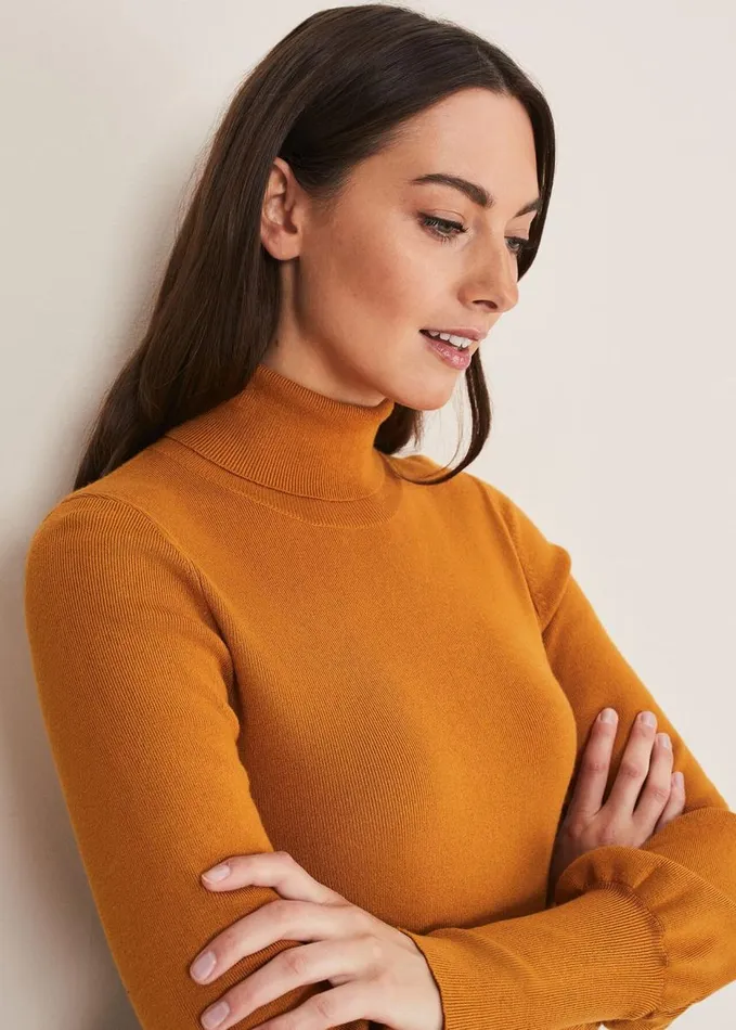 Phase Eight Gwyneth Balloon Sleeve Fine Knit Jumper Amber Women Knitwear