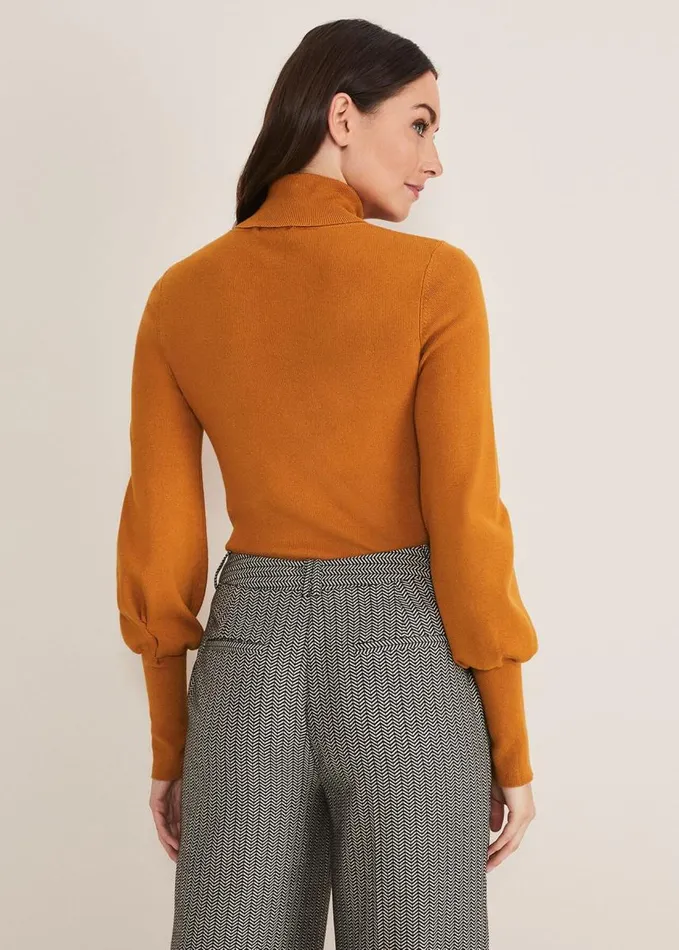 Phase Eight Gwyneth Balloon Sleeve Fine Knit Jumper Amber Women Knitwear