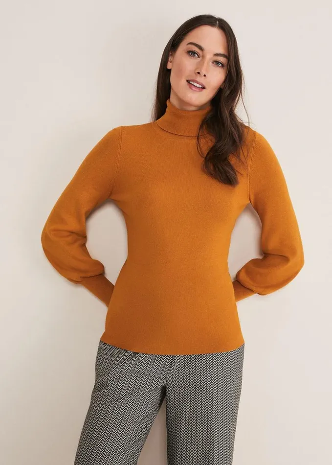 Phase Eight Gwyneth Balloon Sleeve Fine Knit Jumper Amber Women Knitwear