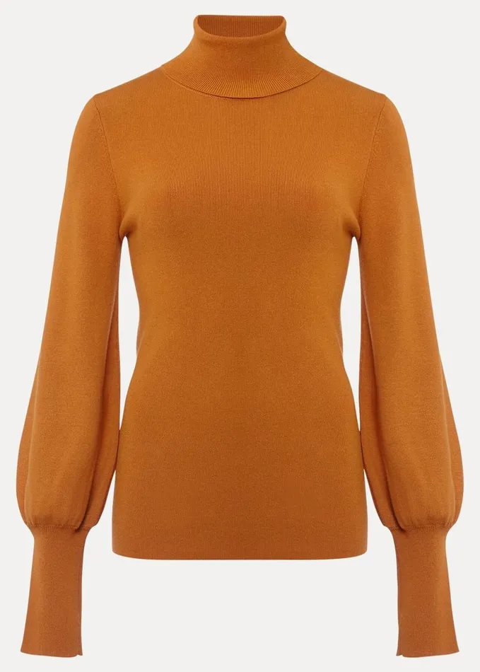 Phase Eight Gwyneth Balloon Sleeve Fine Knit Jumper Amber Women Knitwear