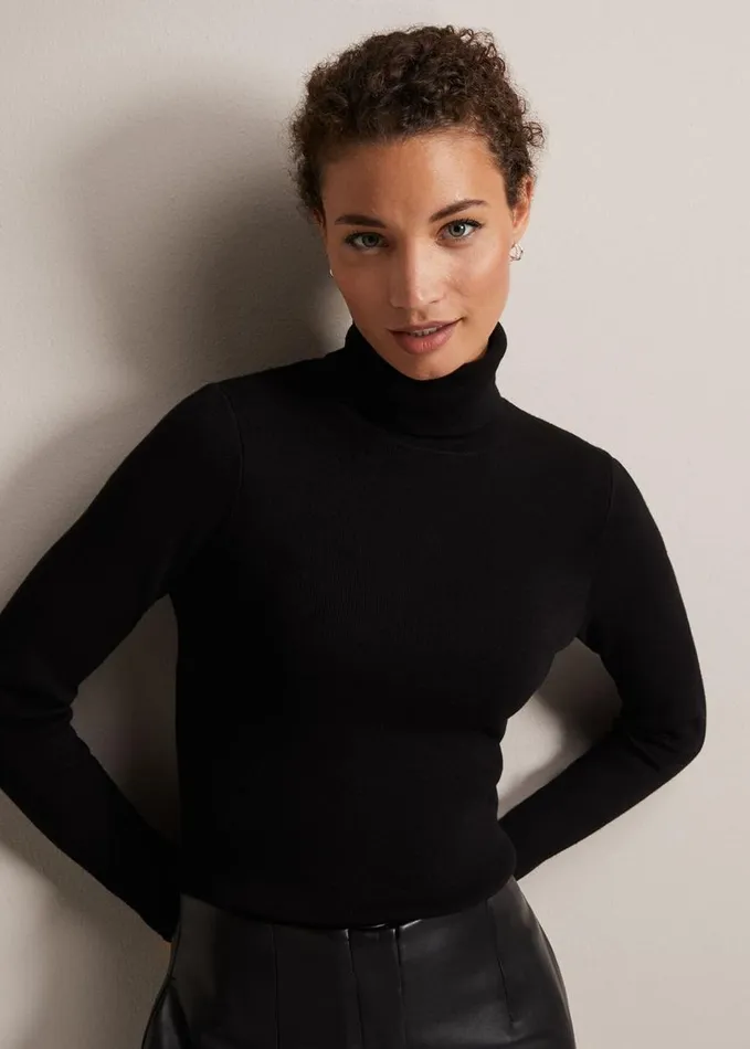 Phase Eight Gwyneth Black Roll Neck Jumper Black Women Knitwear