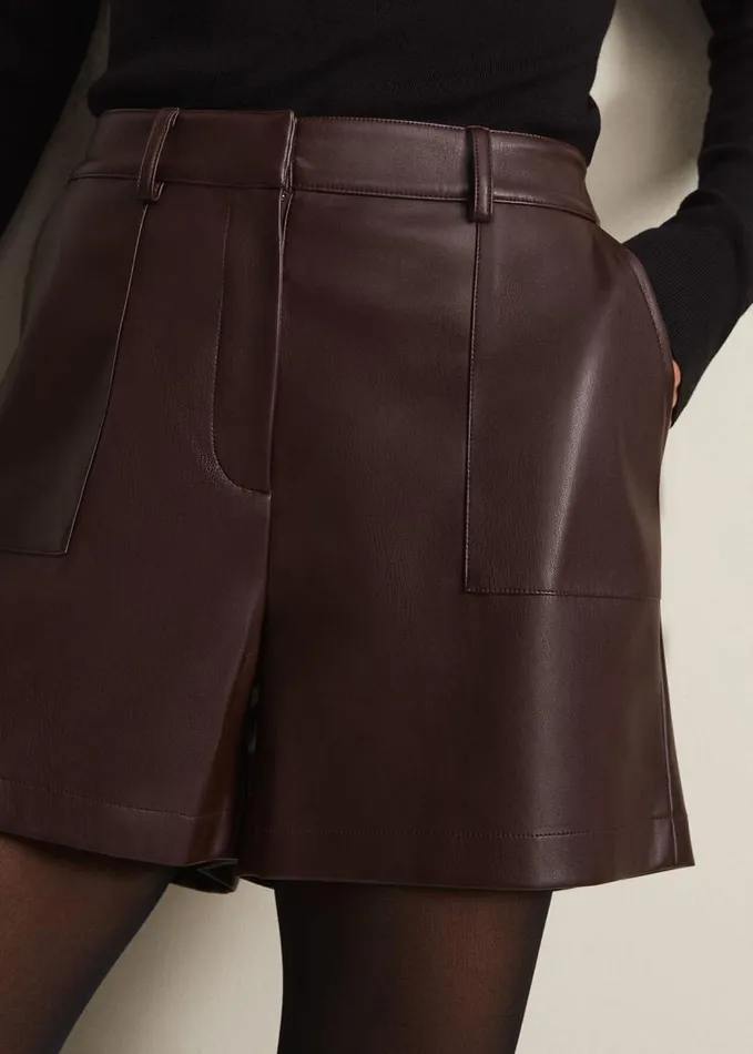Phase Eight Hadley Faux Leather Shorts Burgundy Women Trousers