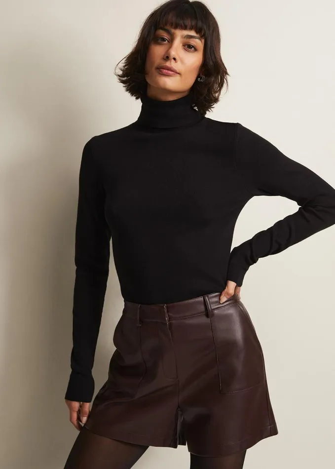 Phase Eight Hadley Faux Leather Shorts Burgundy Women Trousers