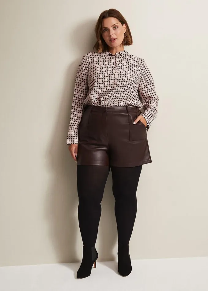 Phase Eight Hadley Faux Leather Shorts Burgundy Women Trousers