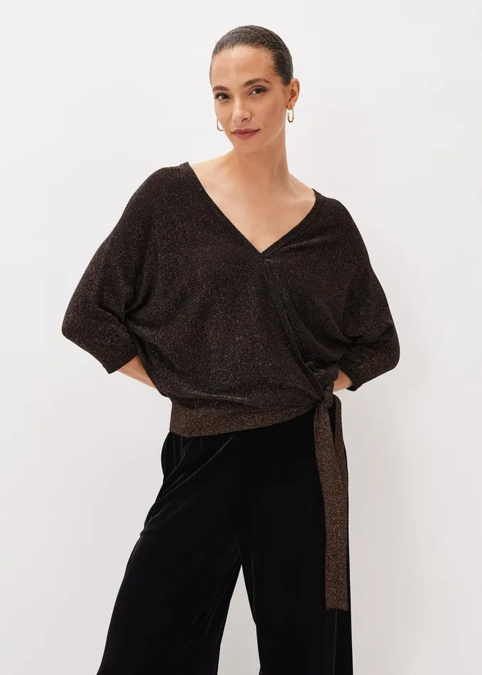 Phase Eight Harper Wrap Knit Top Bronze Women Knitwear