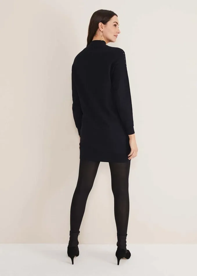 Phase Eight Helena Gold Stud Knit Dress Midnight Women Dresses