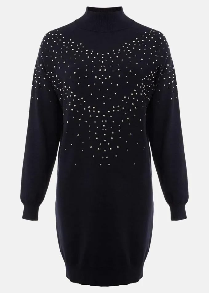 Phase Eight Helena Gold Stud Knit Dress Midnight Women Dresses