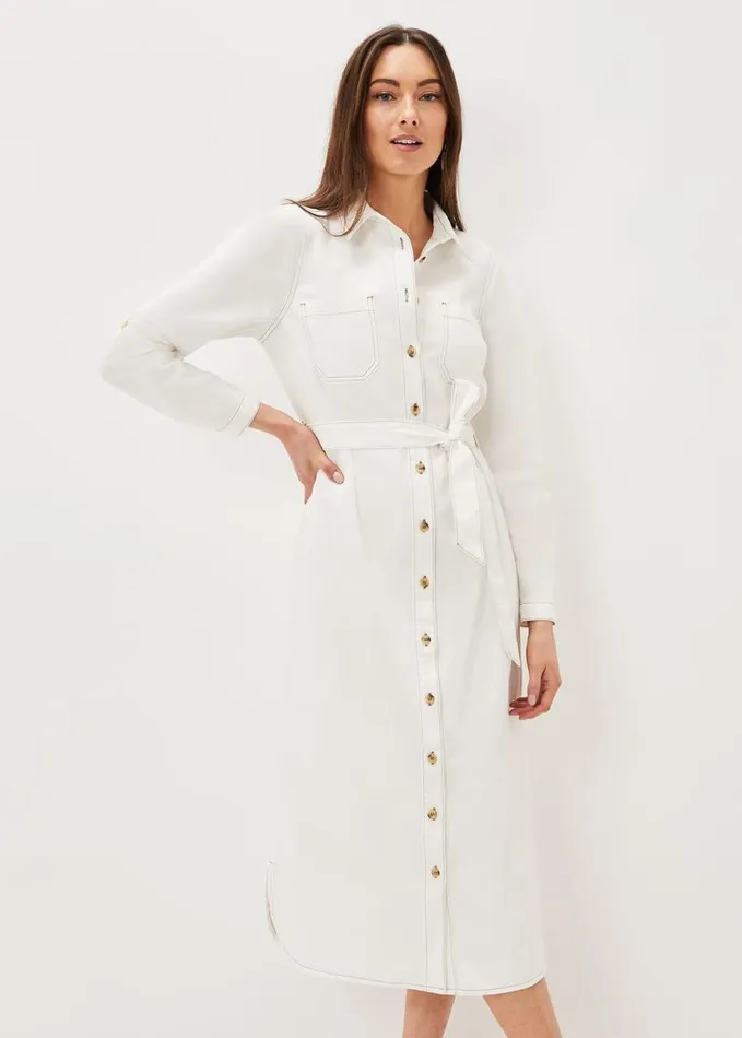 Phase Eight Hettie Denim Shirt Dress Putty White Women Dresses