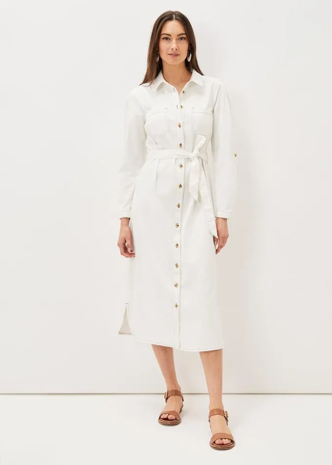 Phase Eight Hettie Denim Shirt Dress Putty White Women Dresses