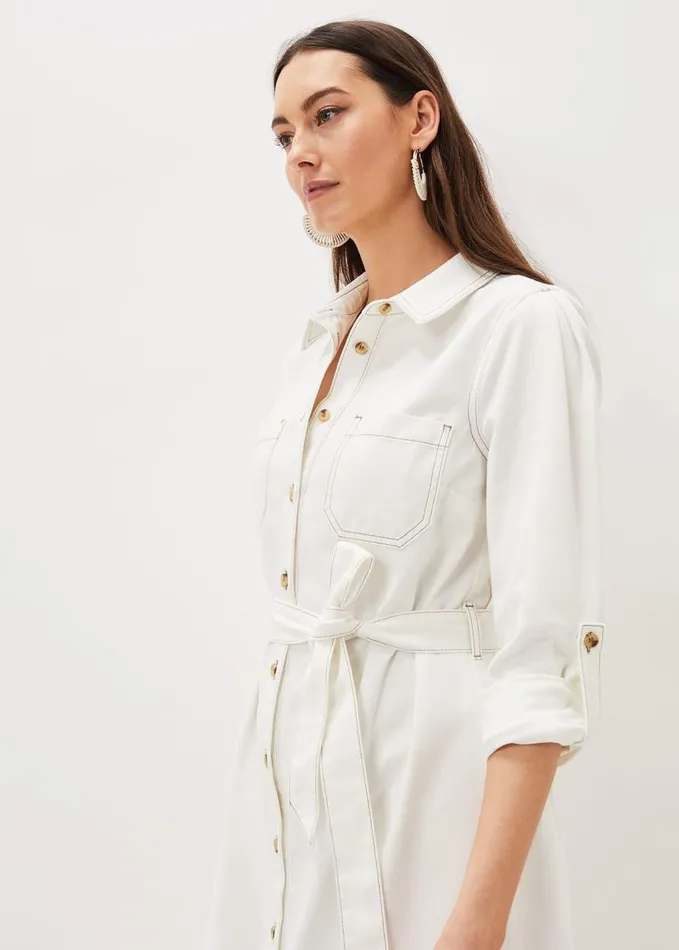 Phase Eight Hettie Denim Shirt Dress Putty White Women Dresses