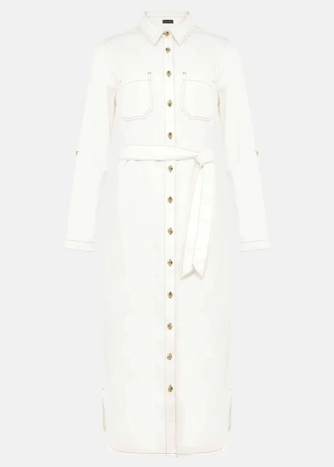 Phase Eight Hettie Denim Shirt Dress Putty White Women Dresses