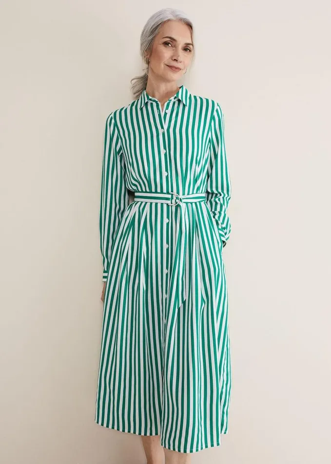 Phase Eight Ida Stripe Shirt Midi Dress Green Women Dresses