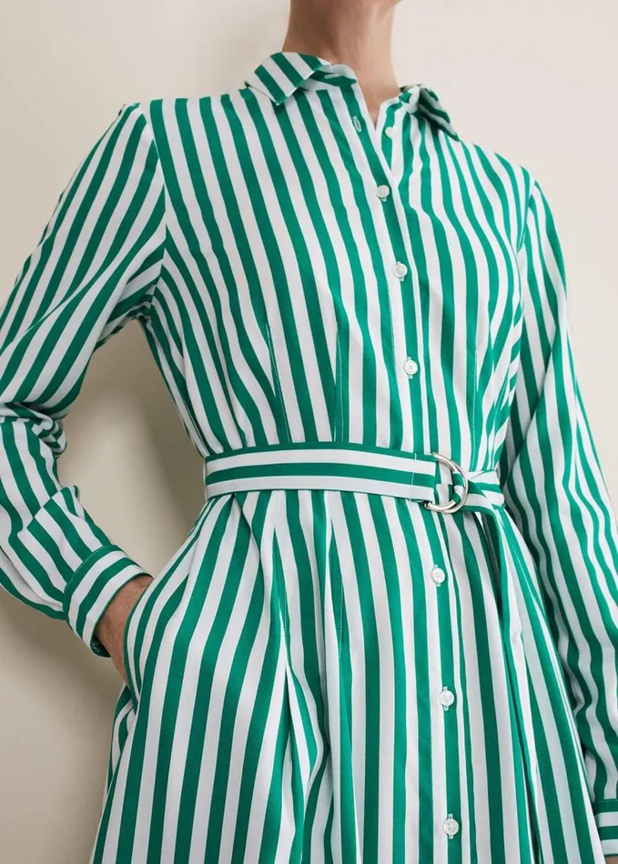 Phase Eight Ida Stripe Shirt Midi Dress Green Women Dresses