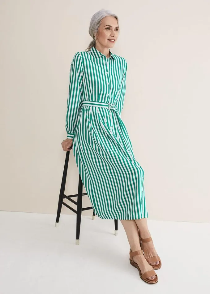 Phase Eight Ida Stripe Shirt Midi Dress Green Women Dresses