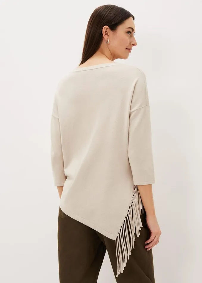 Phase Eight Inga Tassle Asymmetric Knit Jumper Stone Women Knitwear