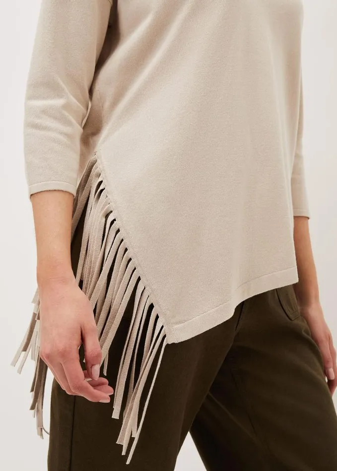 Phase Eight Inga Tassle Asymmetric Knit Jumper Stone Women Knitwear