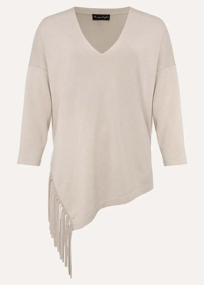 Phase Eight Inga Tassle Asymmetric Knit Jumper Stone Women Knitwear