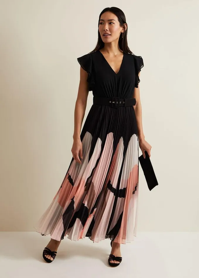 Phase Eight Isla Printed Skirt Ruffle Top Maxi Dress Multicoloured Women Dresses