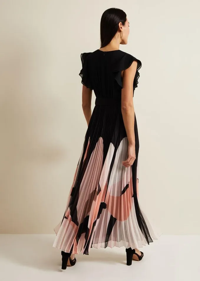 Phase Eight Isla Printed Skirt Ruffle Top Maxi Dress Multicoloured Women Dresses