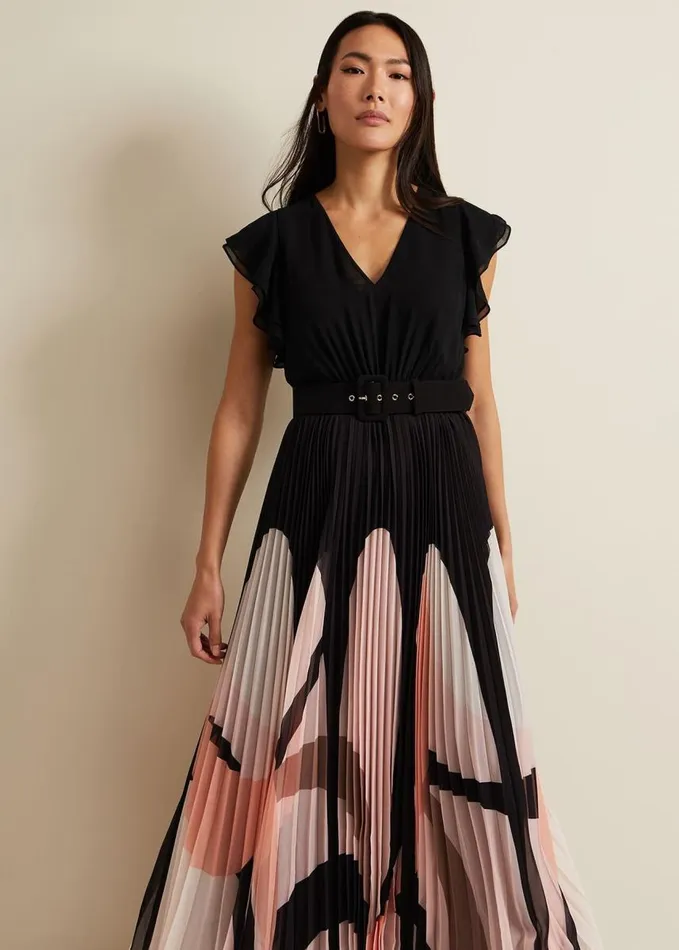 Phase Eight Isla Printed Skirt Ruffle Top Maxi Dress Multicoloured Women Dresses