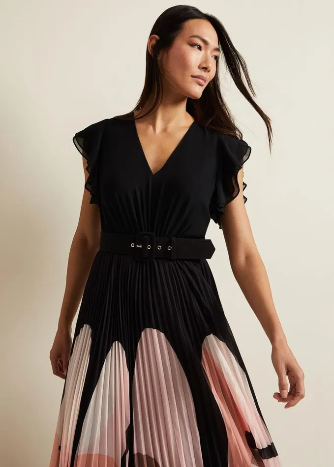 Phase Eight Isla Printed Skirt Ruffle Top Maxi Dress Multicoloured Women Dresses