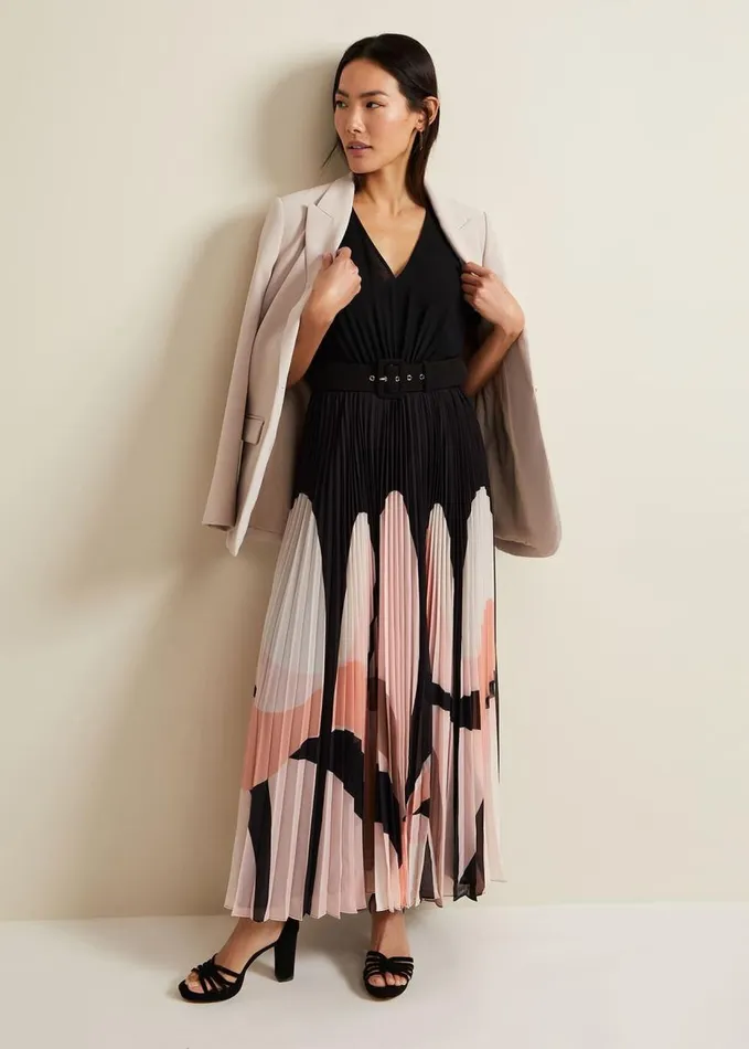 Phase Eight Isla Printed Skirt Ruffle Top Maxi Dress Multicoloured Women Dresses