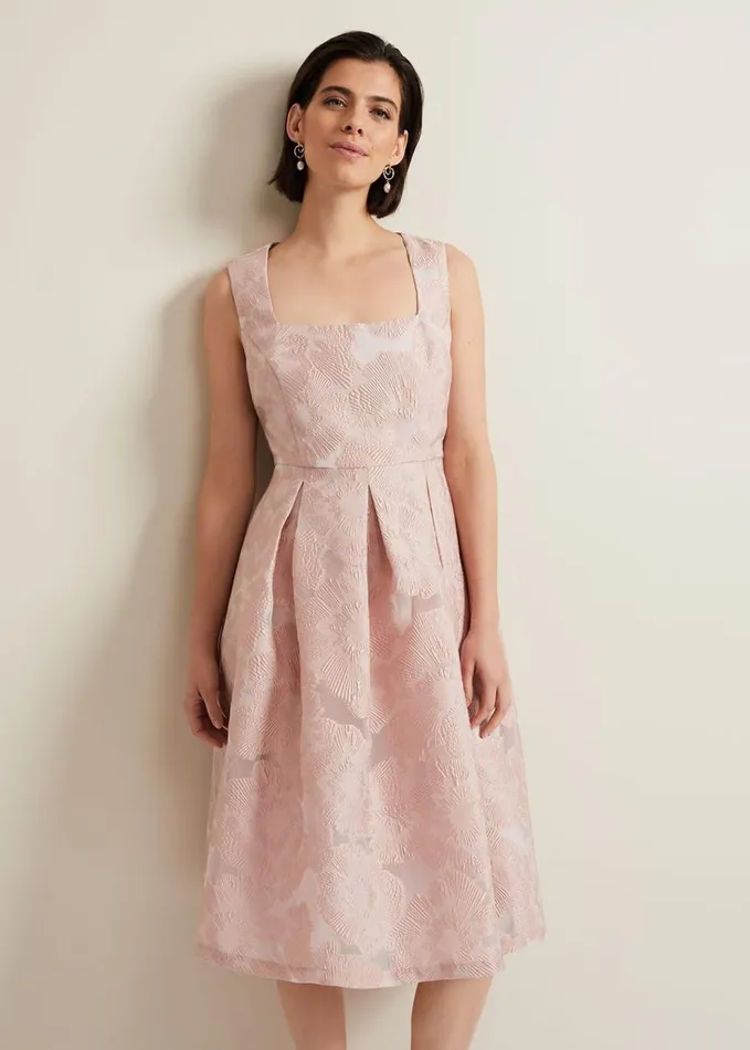 Phase Eight Jacesta Jacquard Fit And Flare Dress Pale Pink Women Dresses