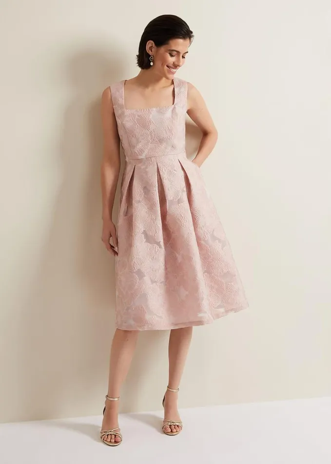 Phase Eight Jacesta Jacquard Fit And Flare Dress Pale Pink Women Dresses