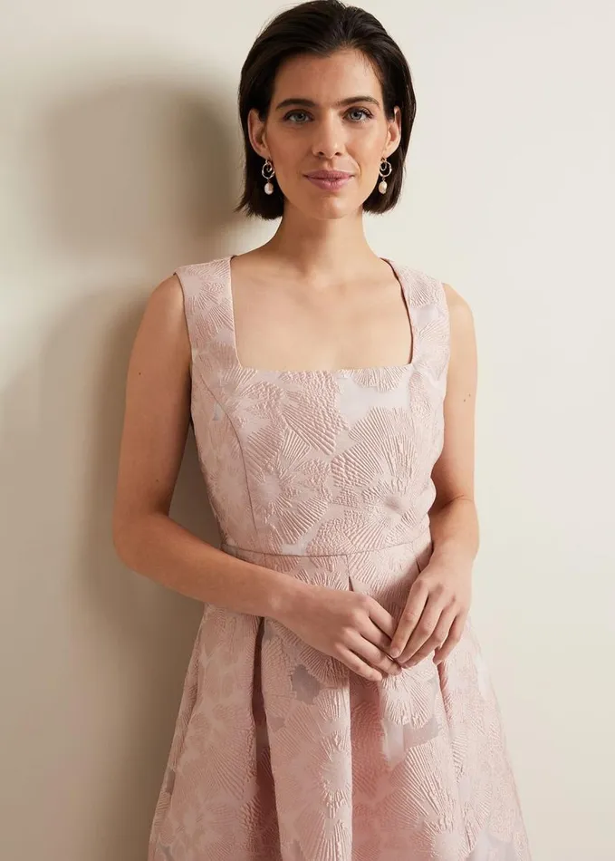 Phase Eight Jacesta Jacquard Fit And Flare Dress Pale Pink Women Dresses