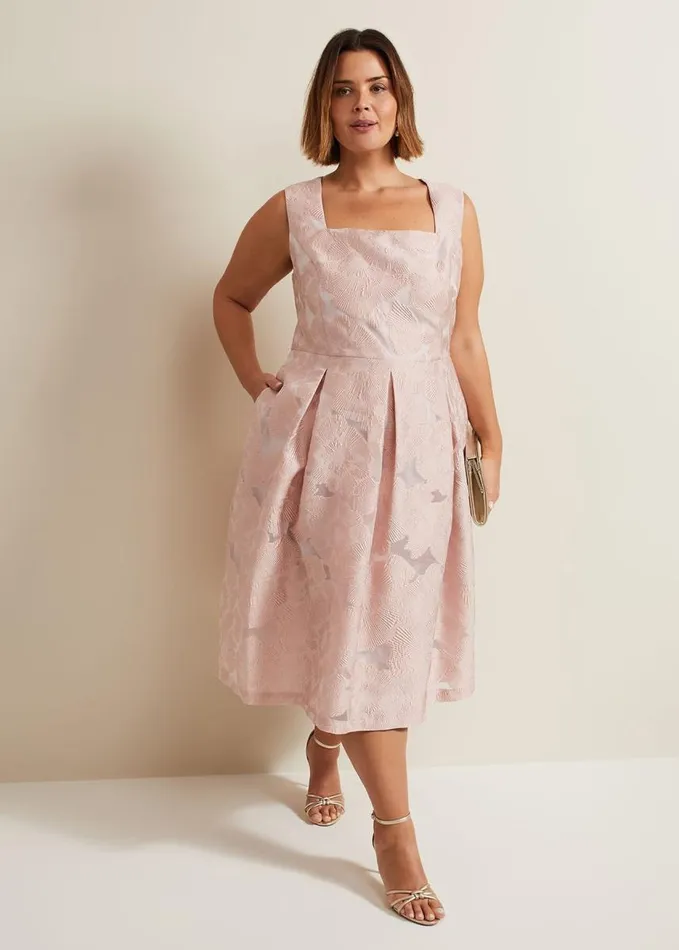 Phase Eight Jacesta Jacquard Fit And Flare Dress Pale Pink Women Dresses