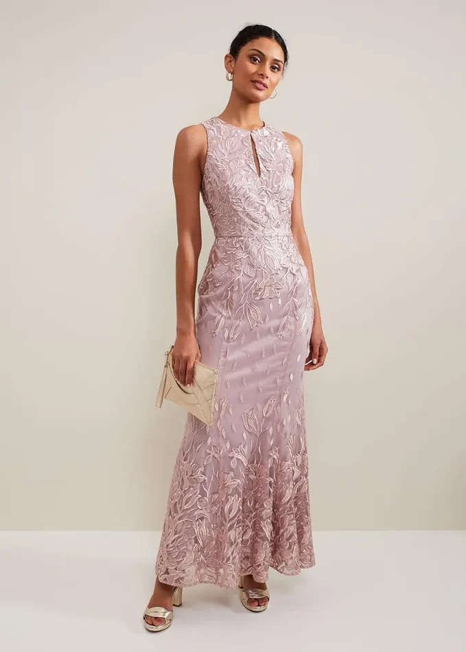 Phase Eight Jaclyn Embroidered Maxi Dress Pale Pink Women Dresses