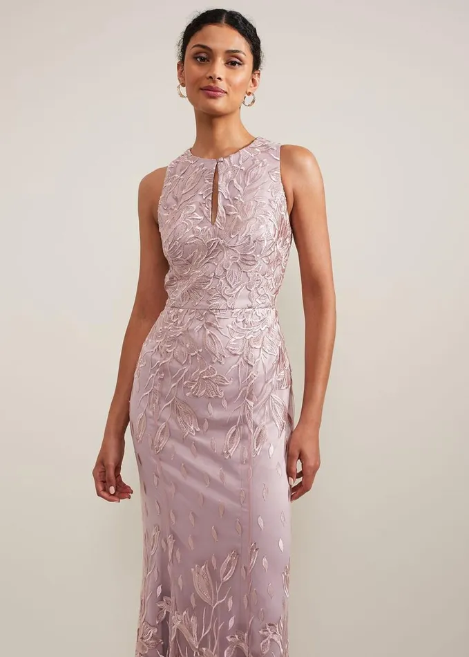 Phase Eight Jaclyn Embroidered Maxi Dress Pale Pink Women Dresses