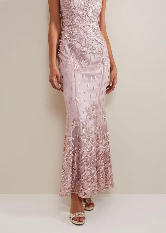 Phase Eight Jaclyn Embroidered Maxi Dress Pale Pink Women Dresses